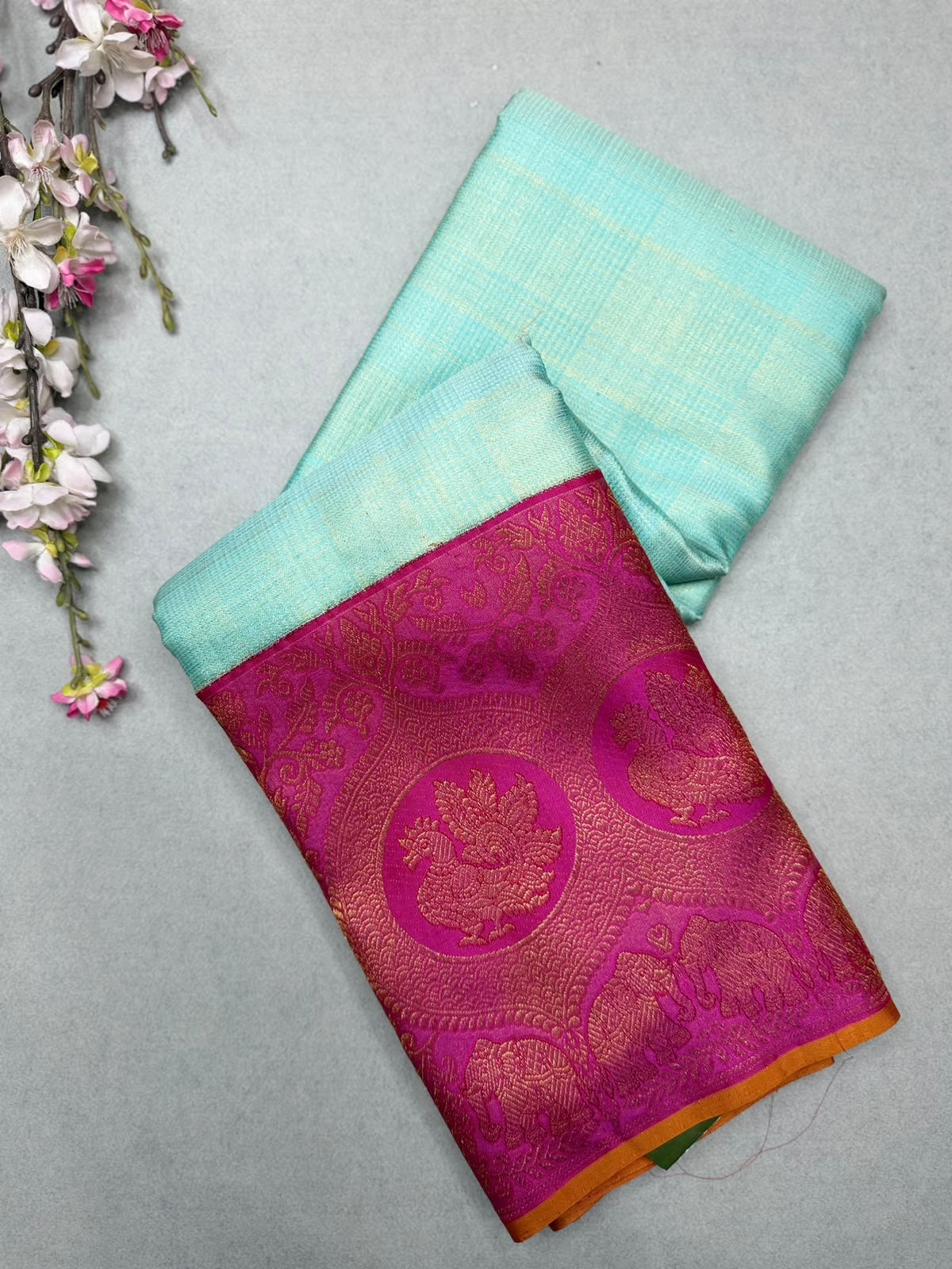 Blue Checks Pure Kanchi 4G Saree (Swara)