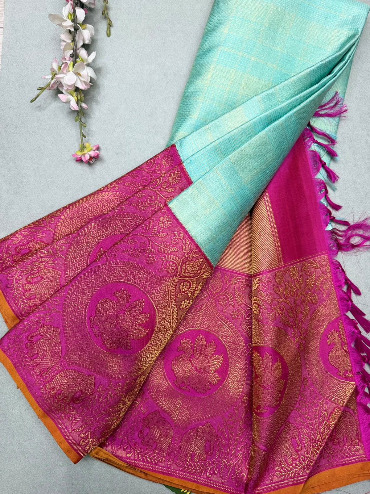 Blue Checks Pure Kanchi 4G Saree (Swara)