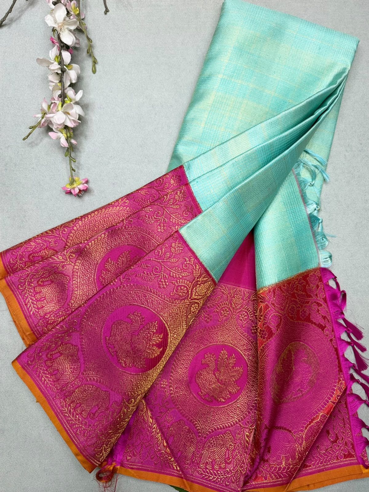 Blue Checks Pure Kanchi 4G Saree (Swara)