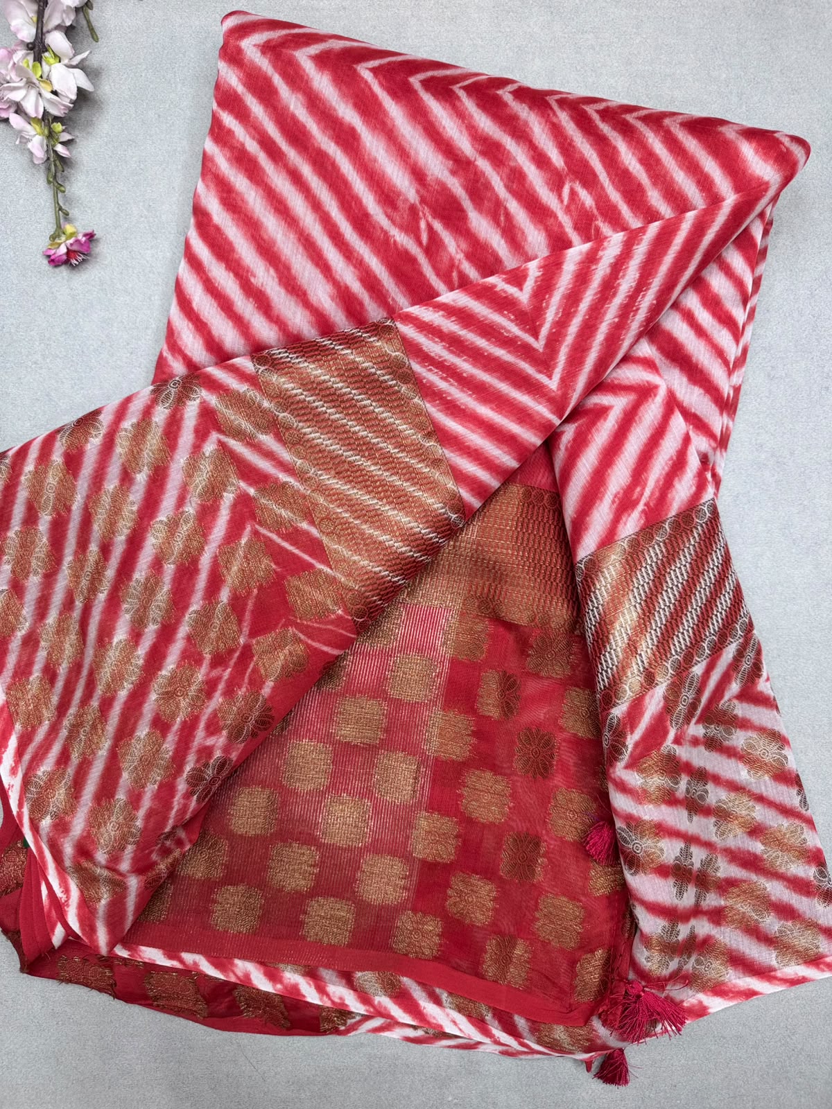 Red Shibori Semi Tussar Saree 110