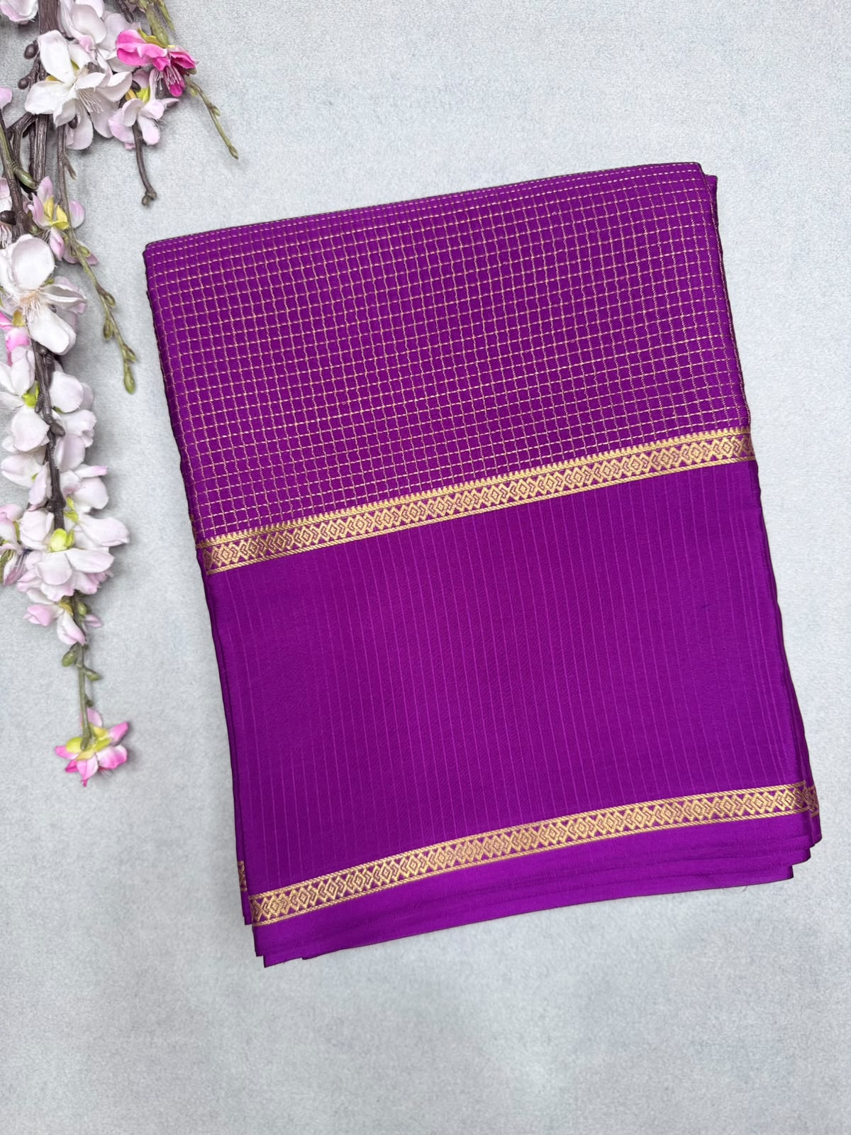 Magenta Checks Pure Mysore Crepe Silk Saree 110
