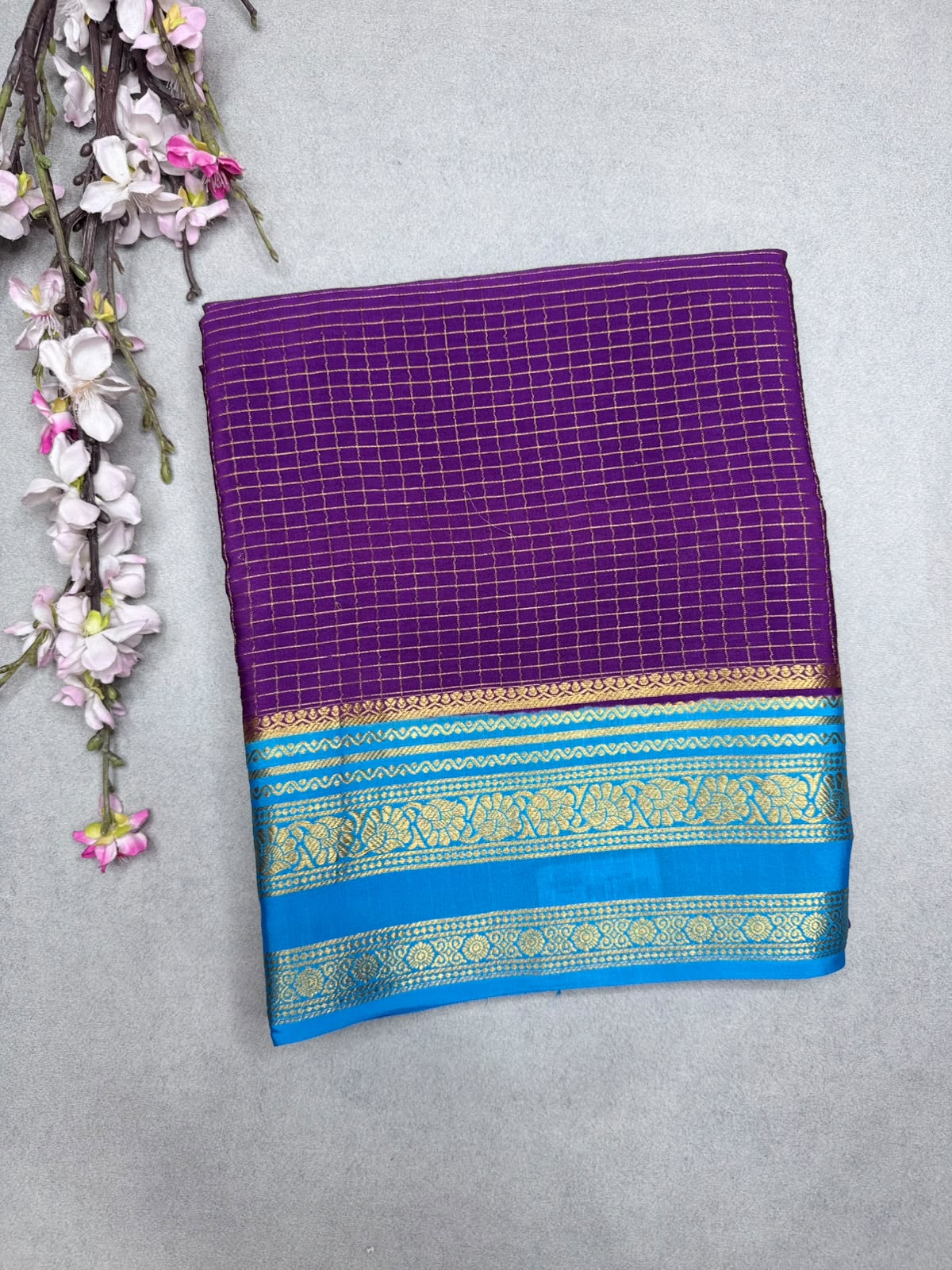 Purple Checks Pure Mysore Crepe Silk Saree 110