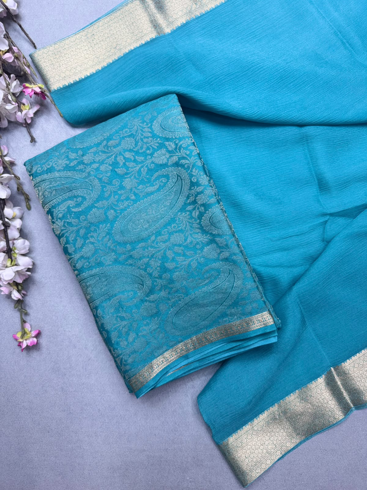 Sea Green Brocade Mysore Silk Dress Material (Swara)