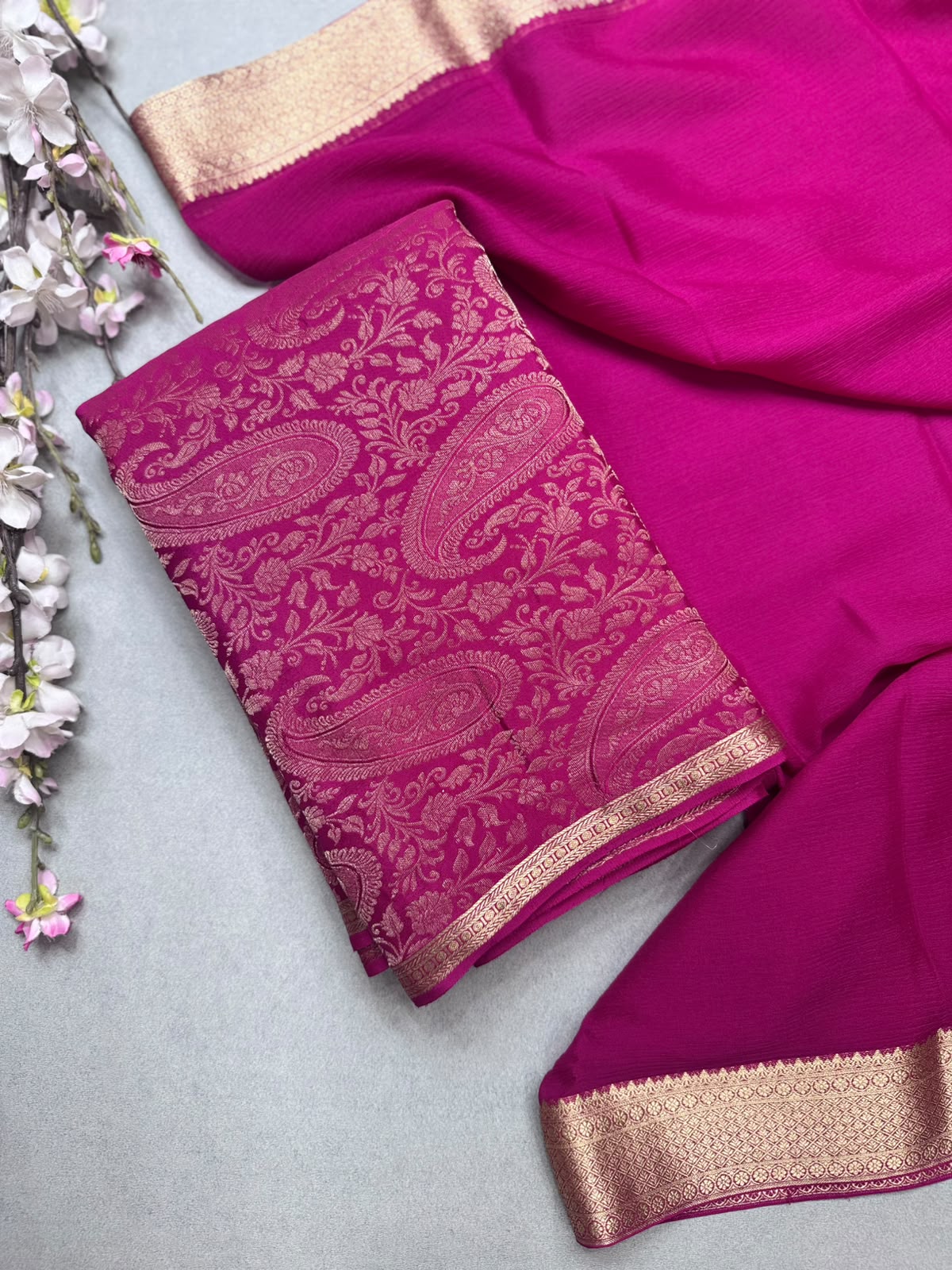 Pink Brocade Mysore Silk Dress Material (Swara)