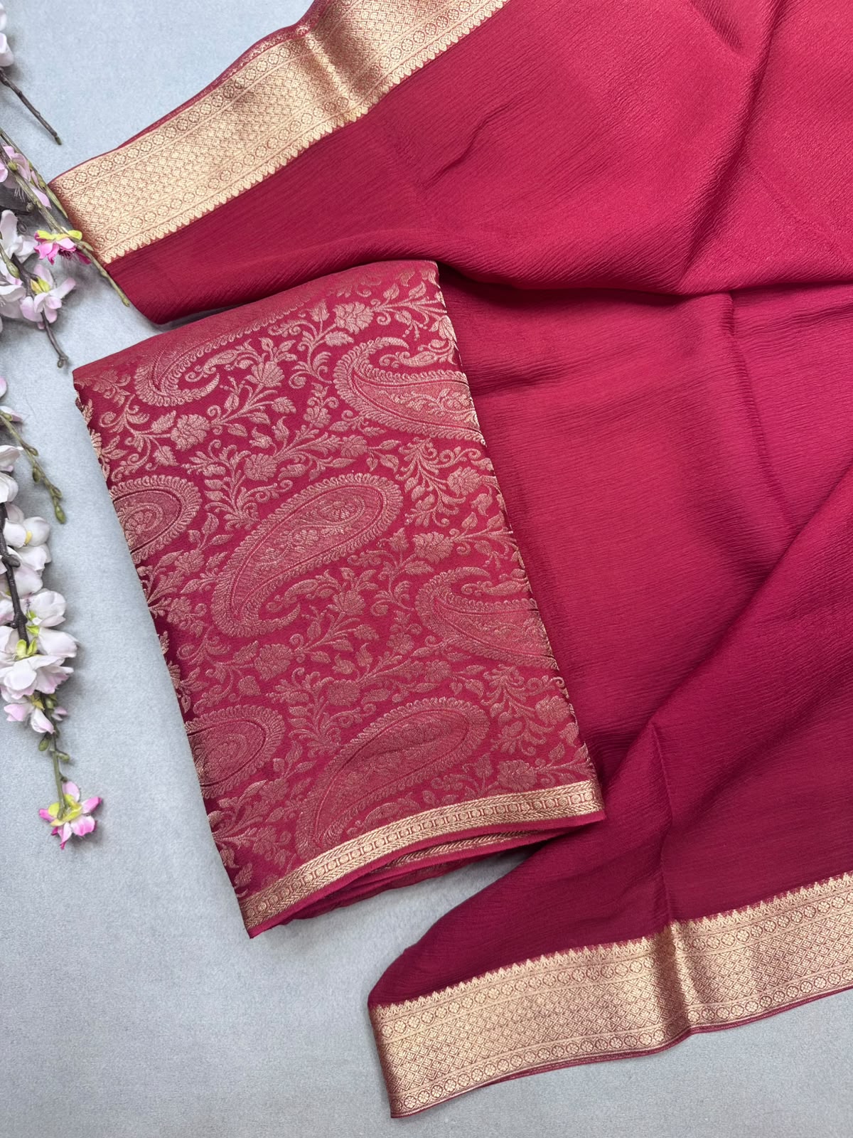 Maroon Brocade Mysore Silk Dress Material (Swara)