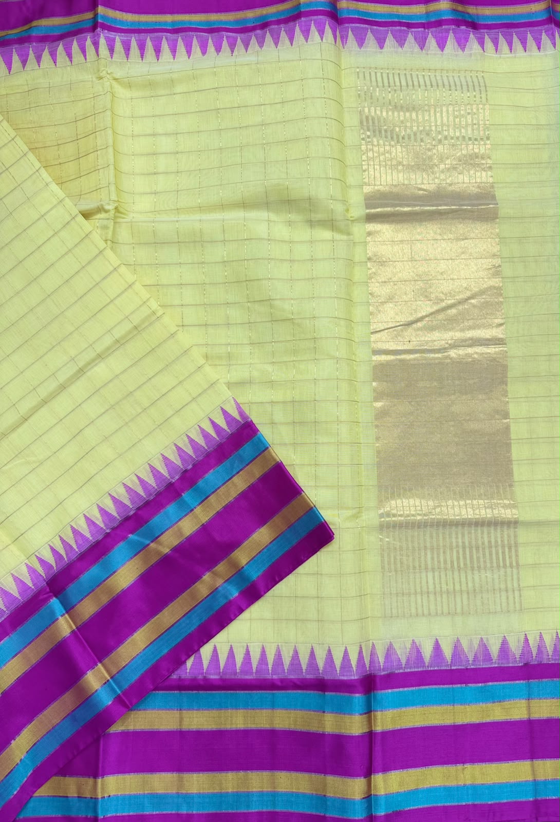 Yellow Checks Ponduru Handloom Cotton Saree (Swara)