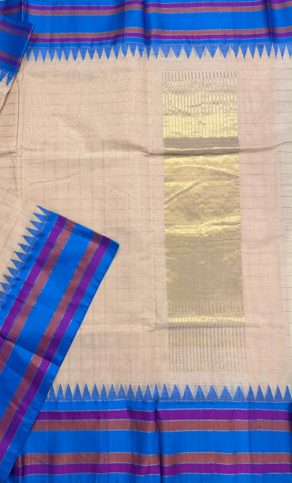 Peach Checks Ponduru Handloom Cotton Saree (Swara)