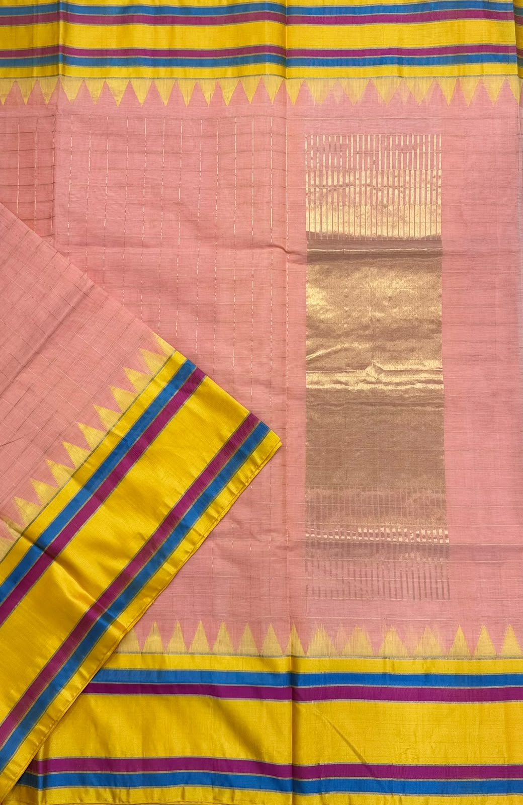 Peach Checks Ponduru Handloom Cotton Saree (Swara)