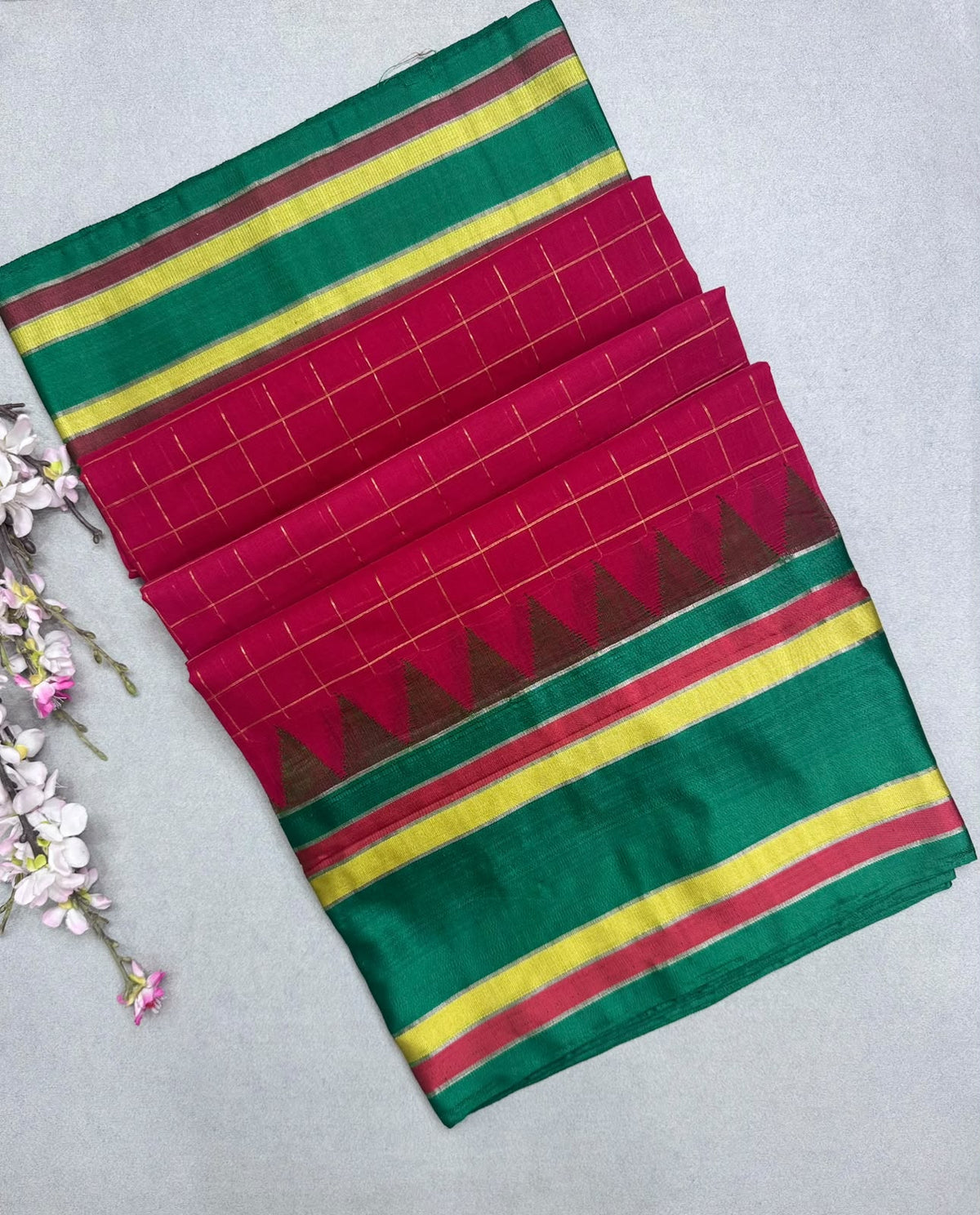 Red Checks Ponduru Handloom Cotton Saree (Swara)