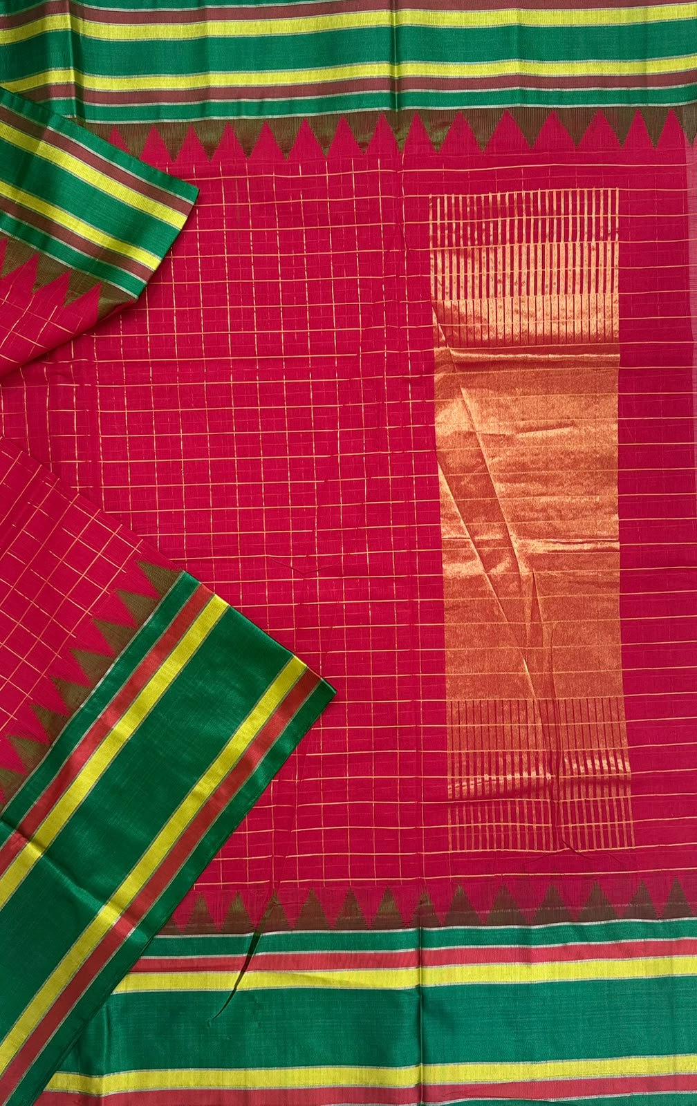 Red Checks Ponduru Handloom Cotton Saree (Swara)