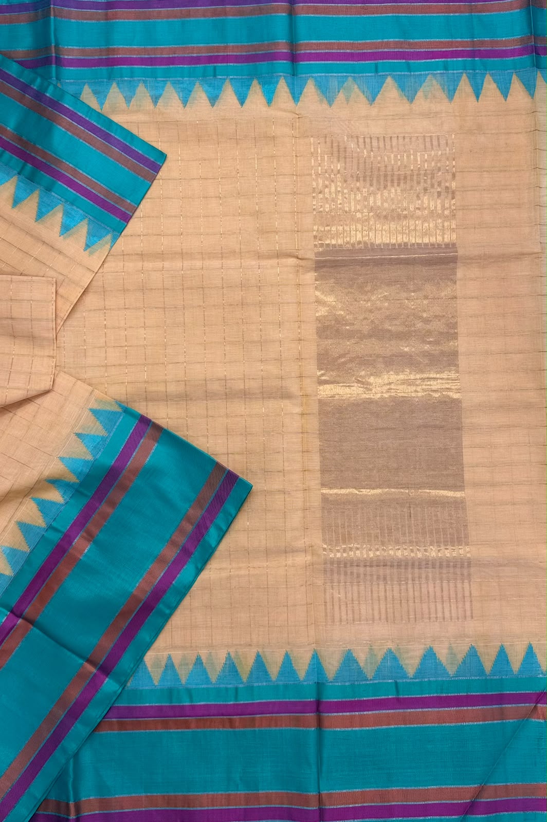 Peach Checks Ponduru Handloom Cotton Saree (Swara)