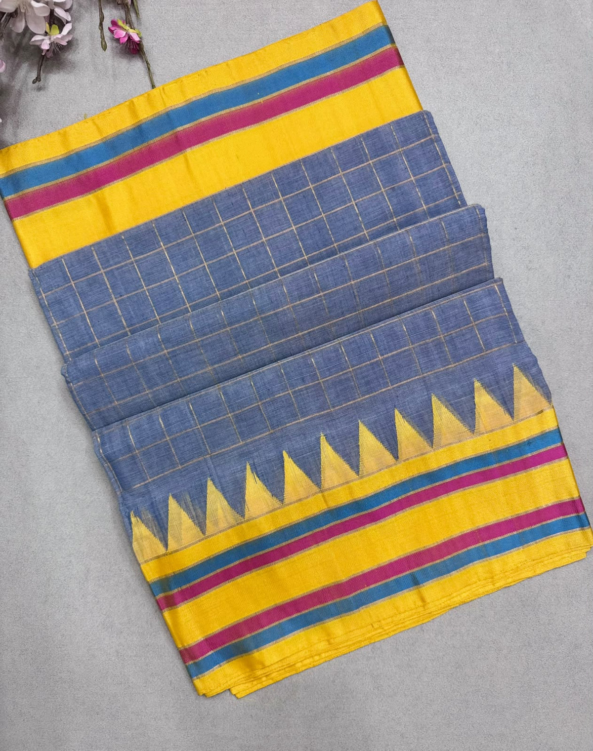 Blue Checks Ponduru Handloom Cotton Saree (Swara)