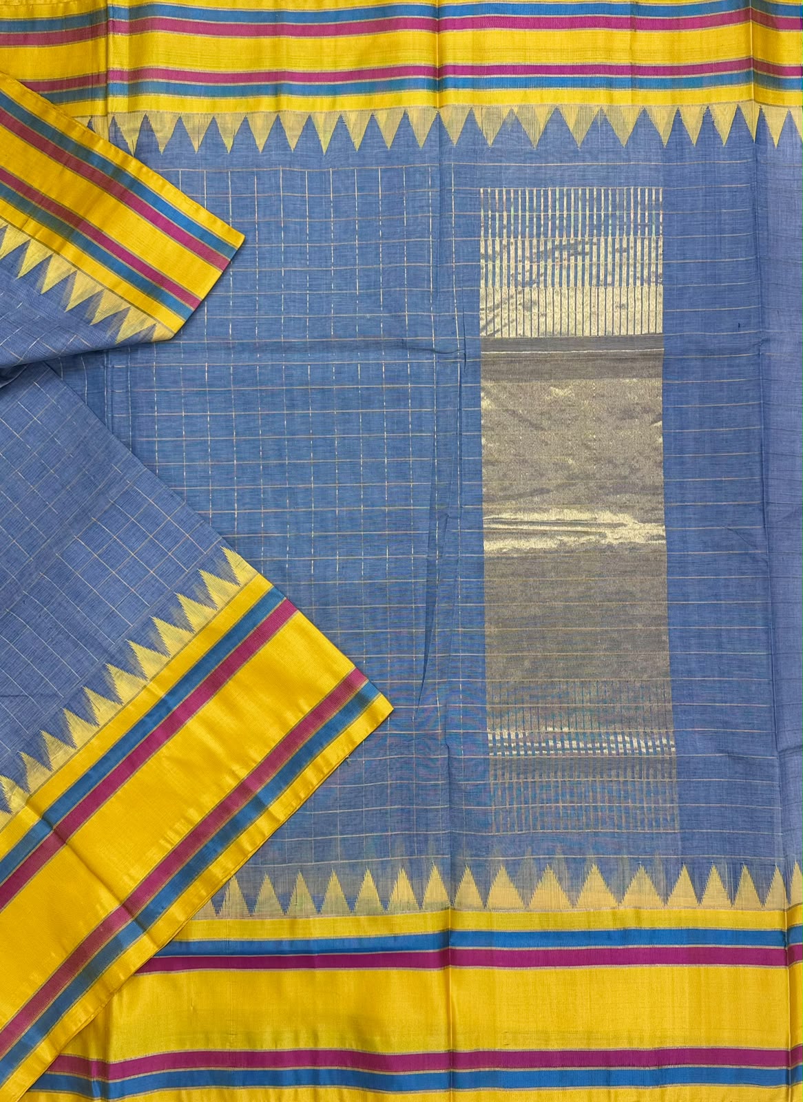 Blue Checks Ponduru Handloom Cotton Saree (Swara)