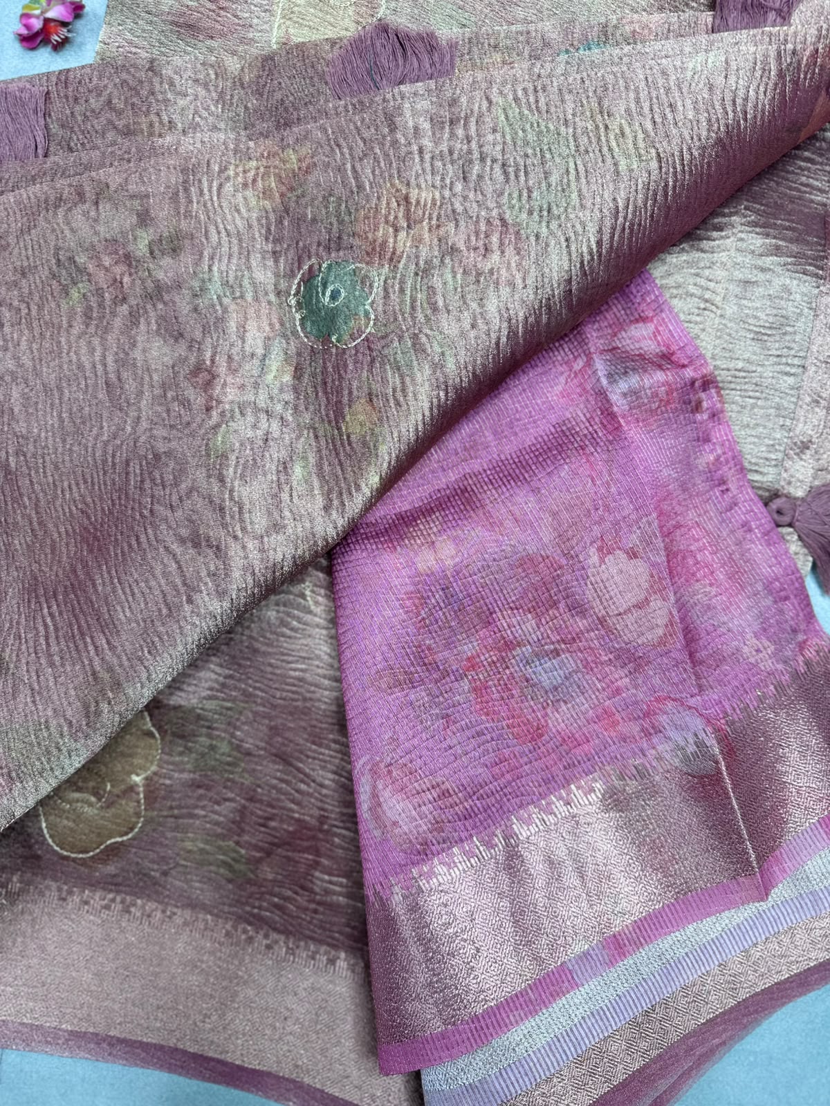 Pink Applique Work Tissue Saree 110