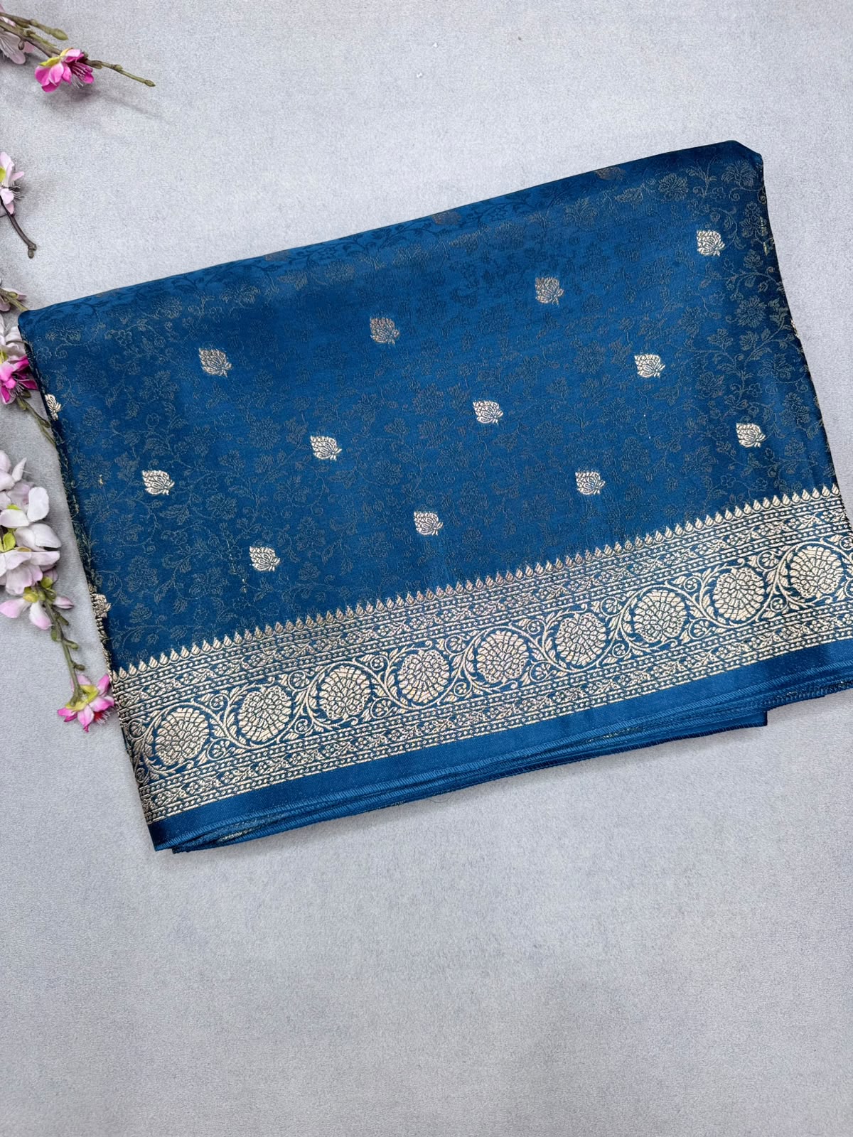 Blue Satin Crepe Saree 110
