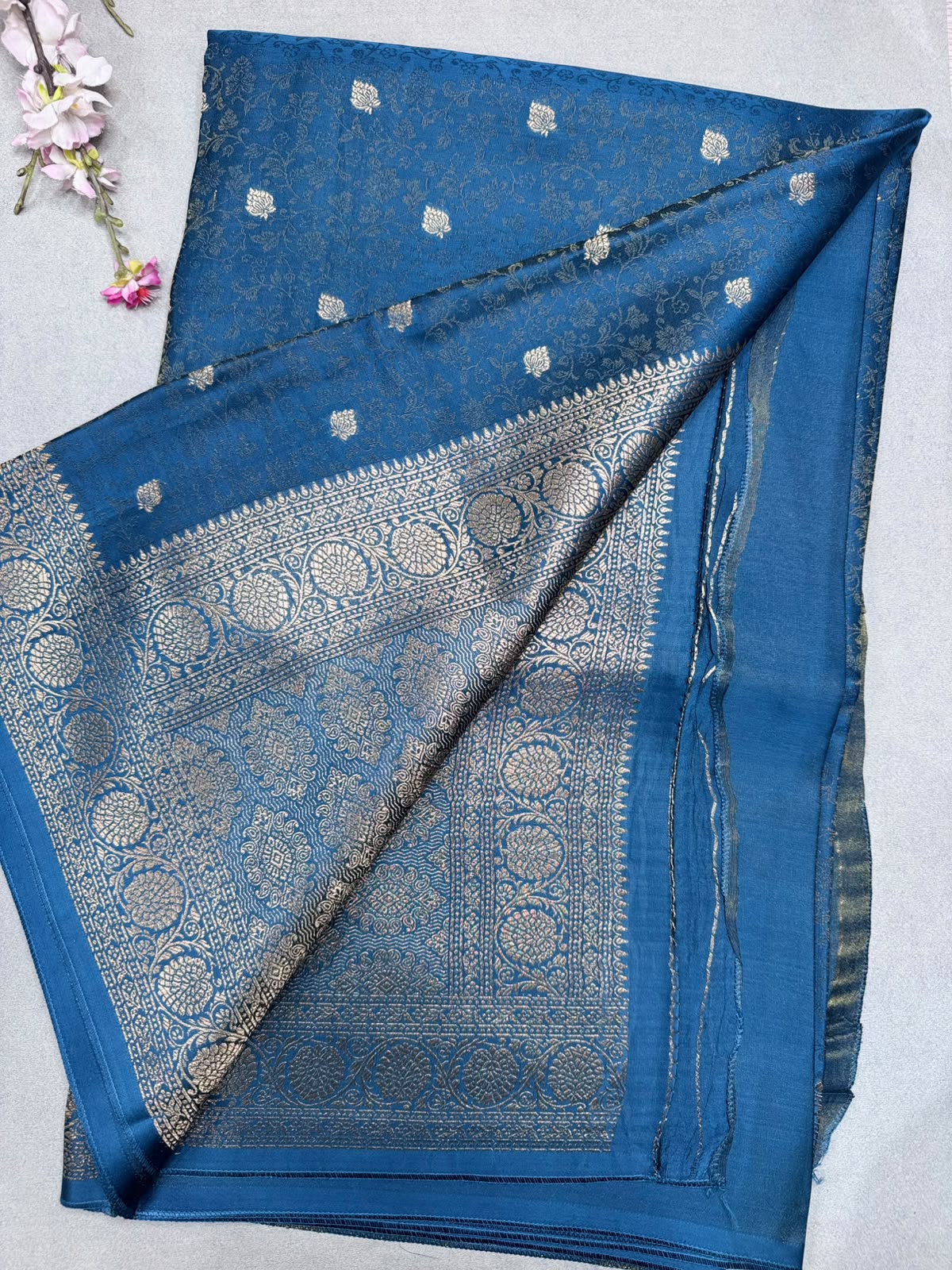 Blue Satin Crepe Saree 110