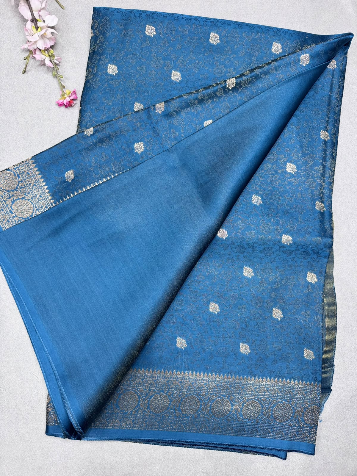 Blue Satin Crepe Saree 110