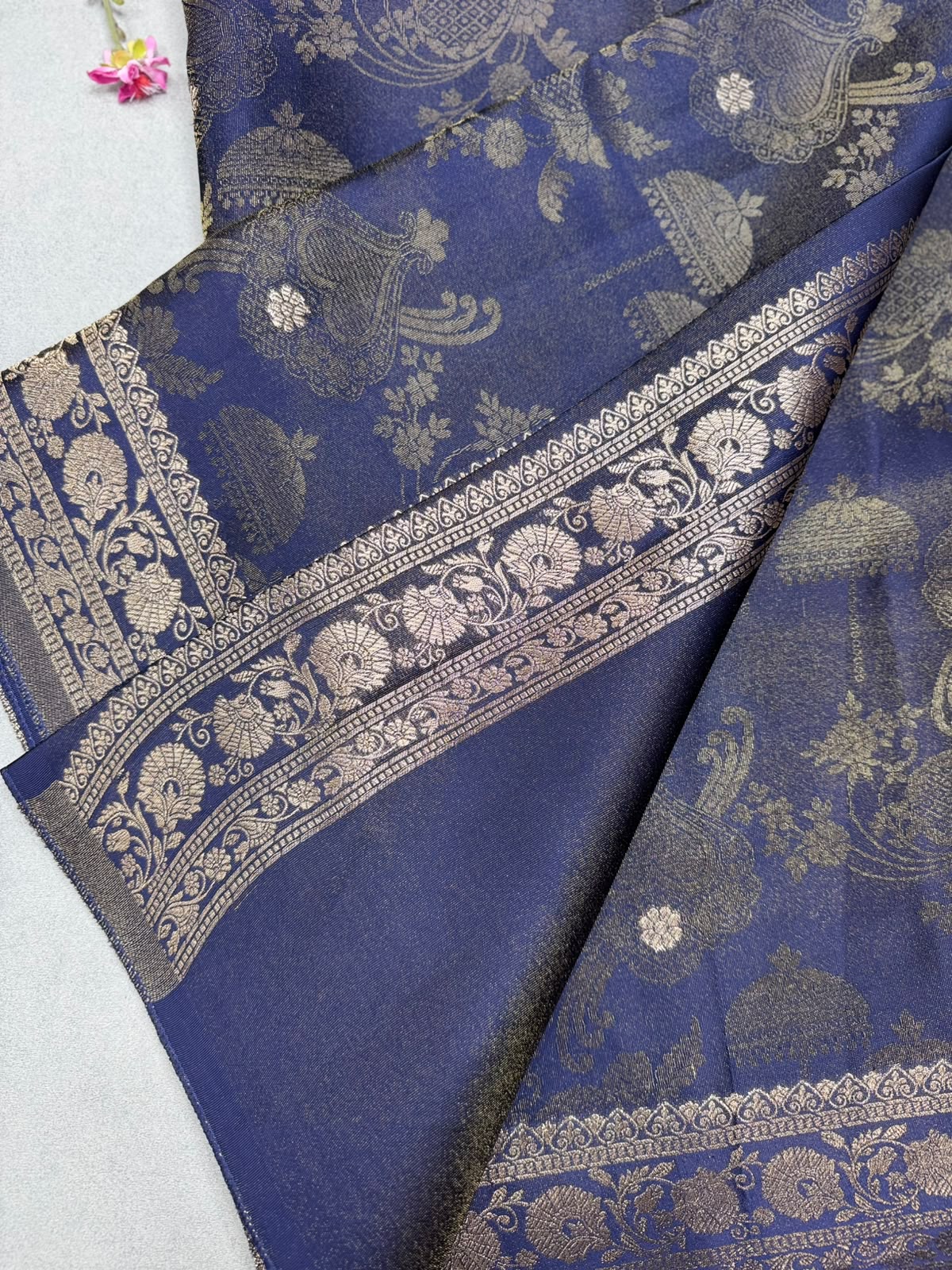 Navy Blue Satin Crepe Saree 110