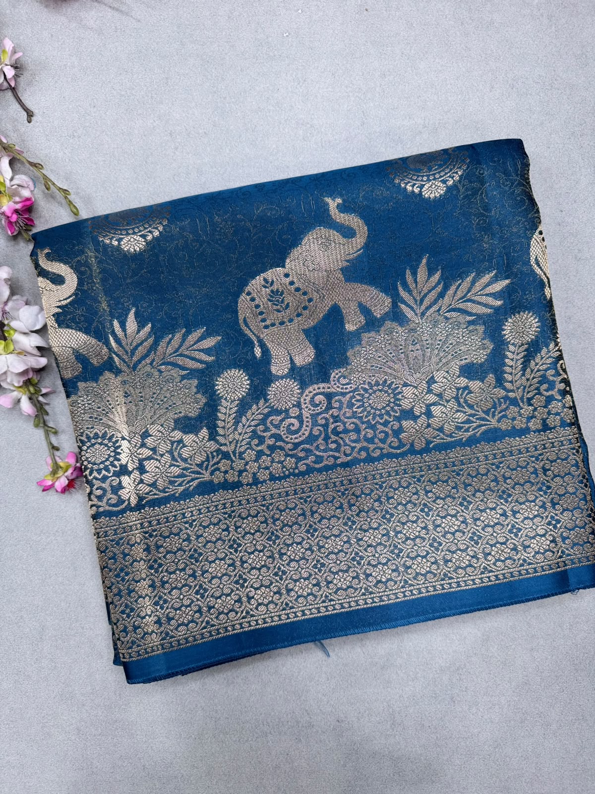 Blue Satin Crepe Saree 110