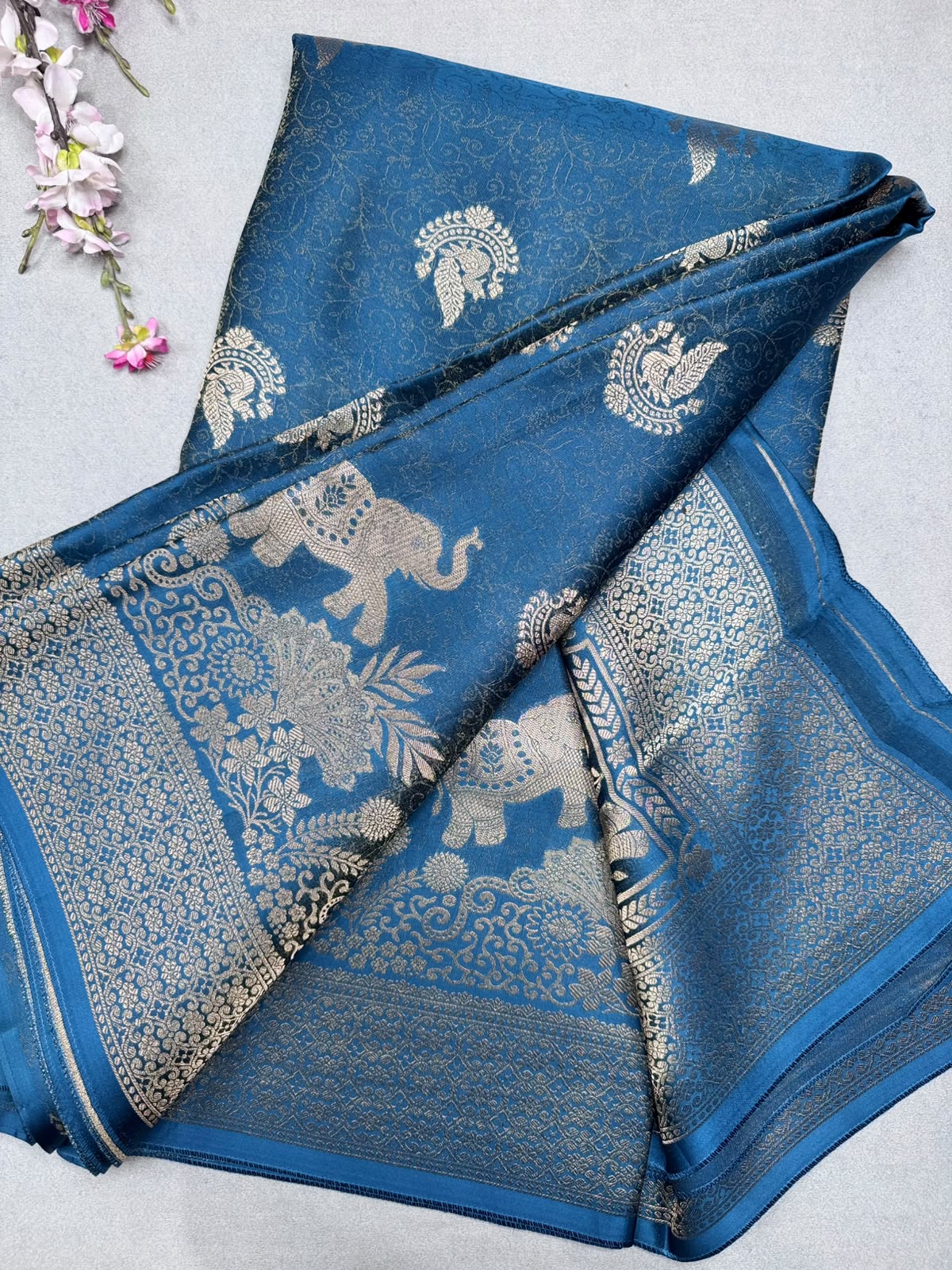 Blue Satin Crepe Saree 110