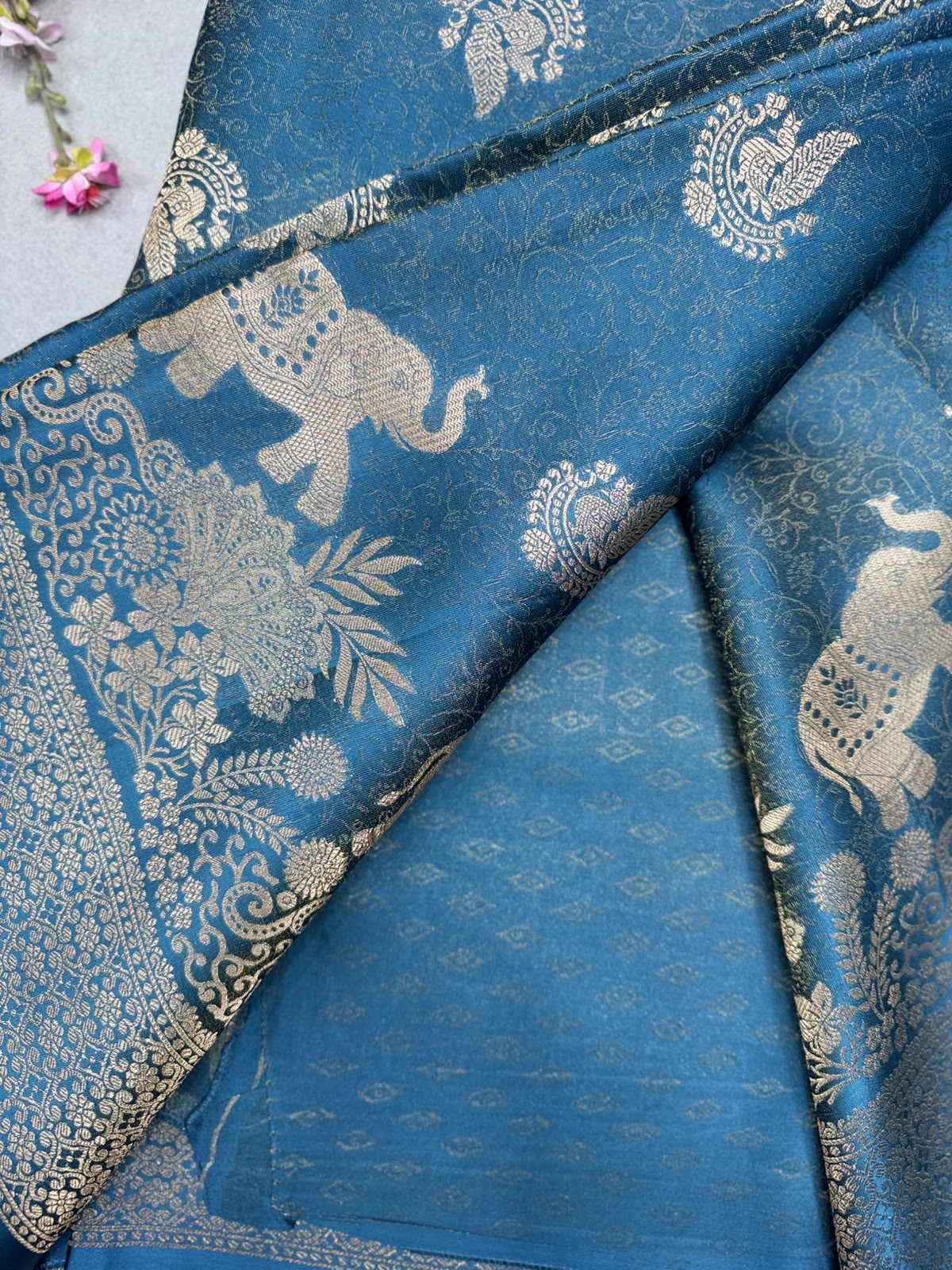 Blue Satin Crepe Saree 110