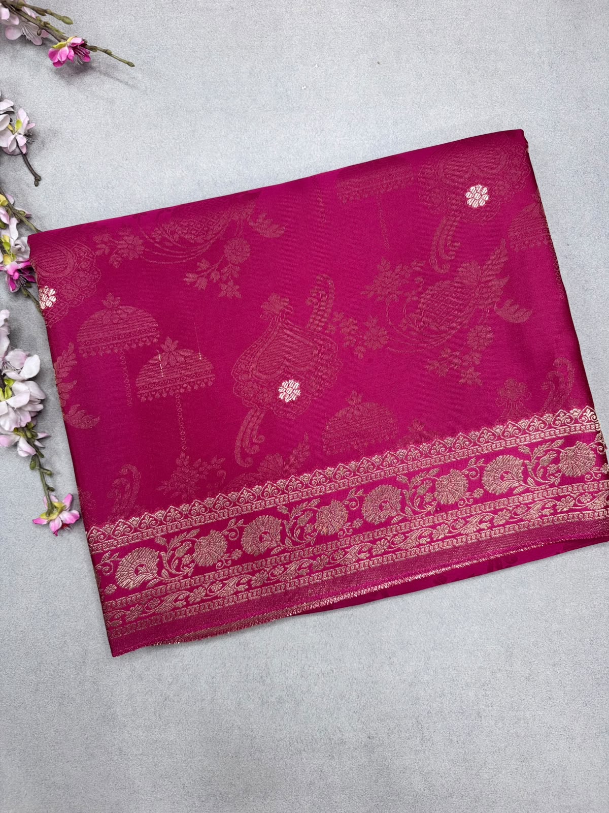 Pink Satin Crepe Saree 110