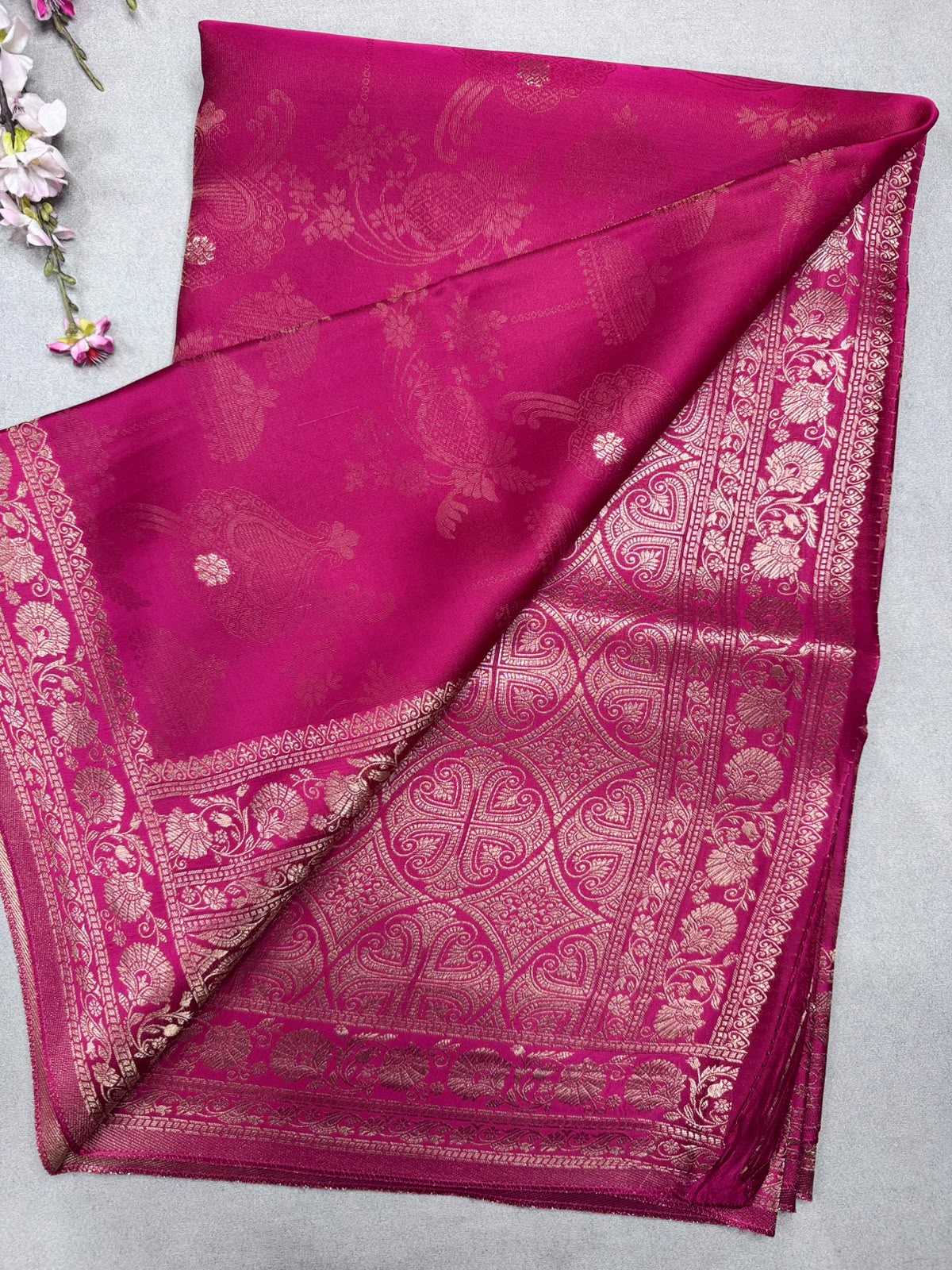 Pink Satin Crepe Saree 110