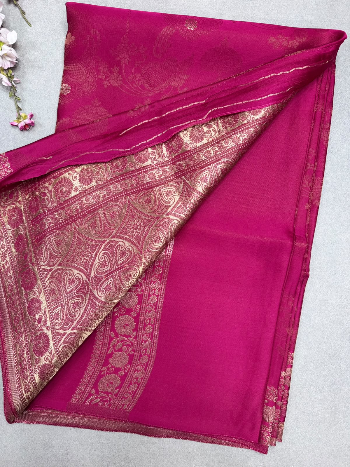 Pink Satin Crepe Saree 110