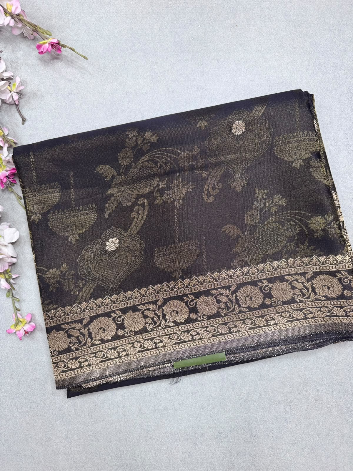 Black Satin Crepe Saree 110