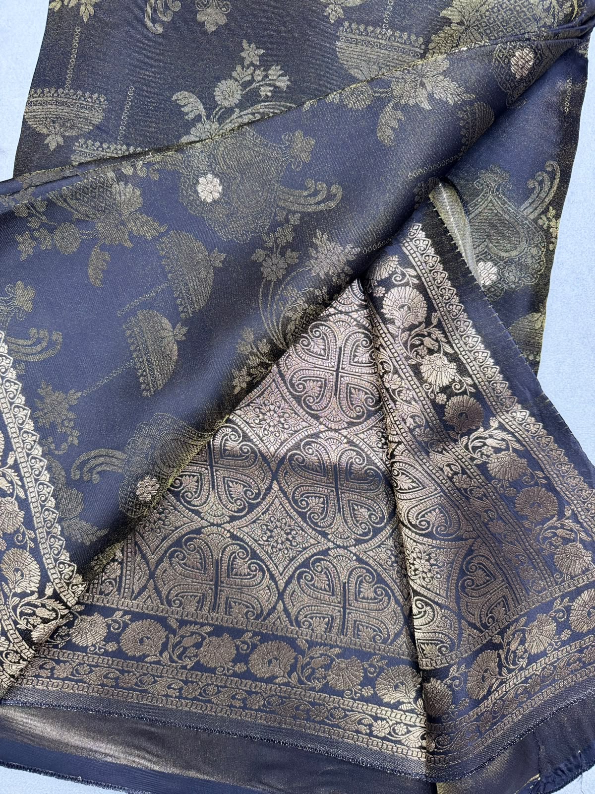 Black Satin Crepe Saree 110
