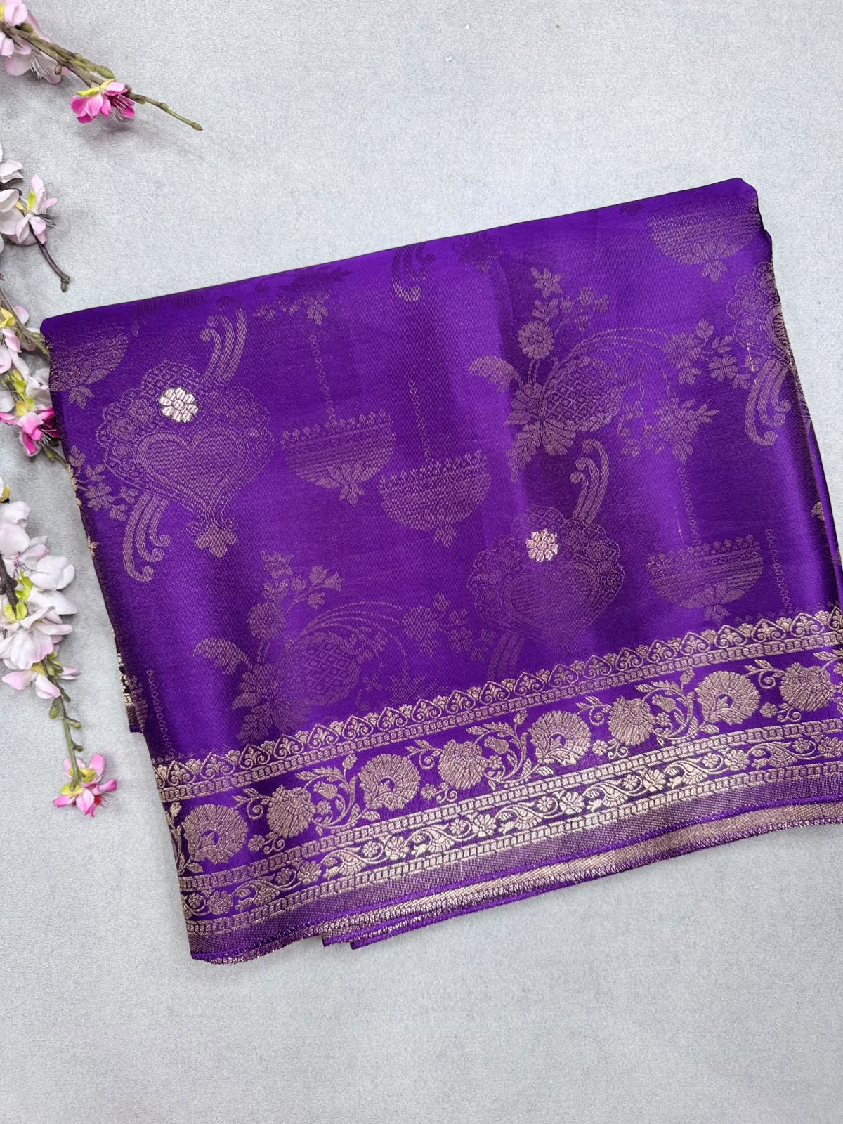 Purple Satin Crepe Saree 110
