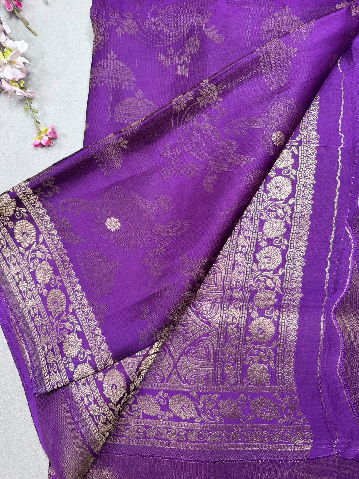 Purple Satin Crepe Saree 110