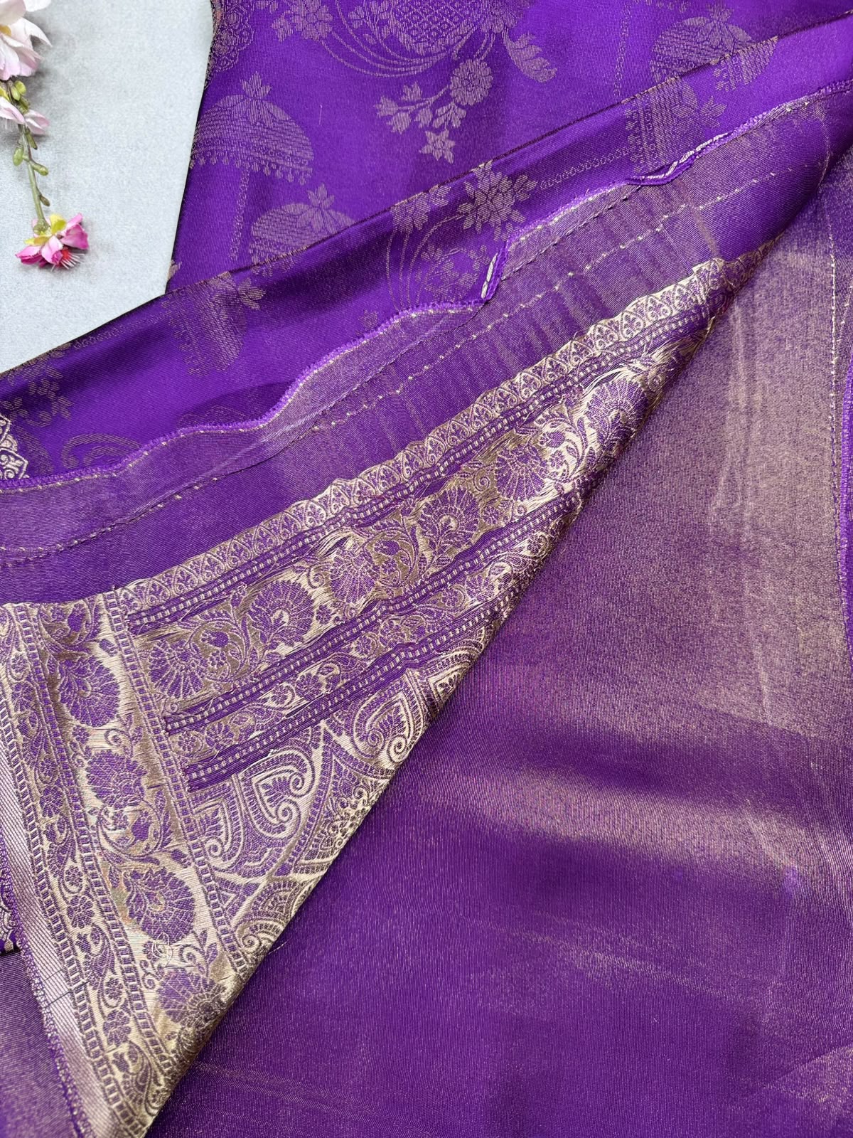 Purple Satin Crepe Saree 110