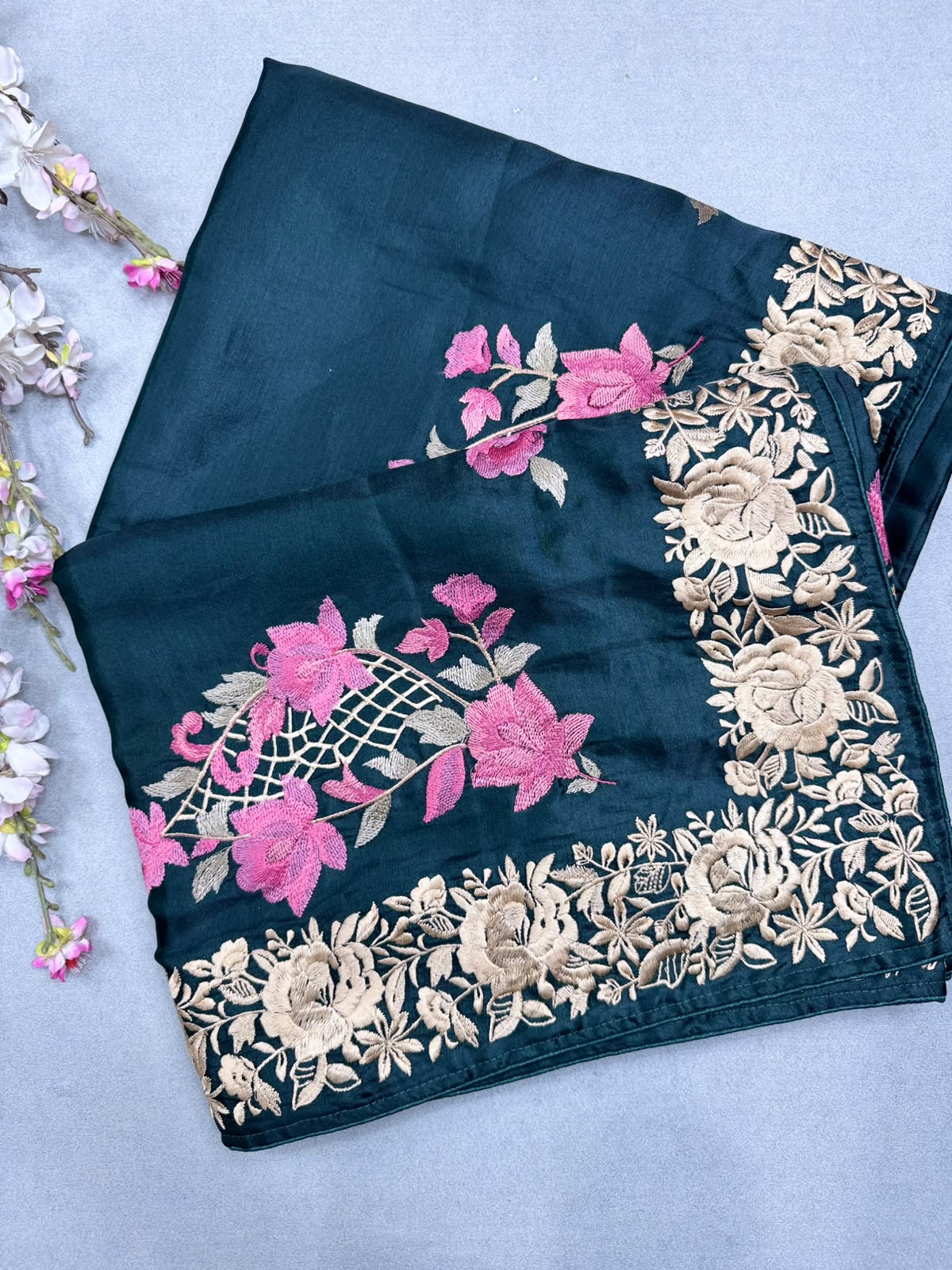 Bottle Green Semi Tussar Saree 110