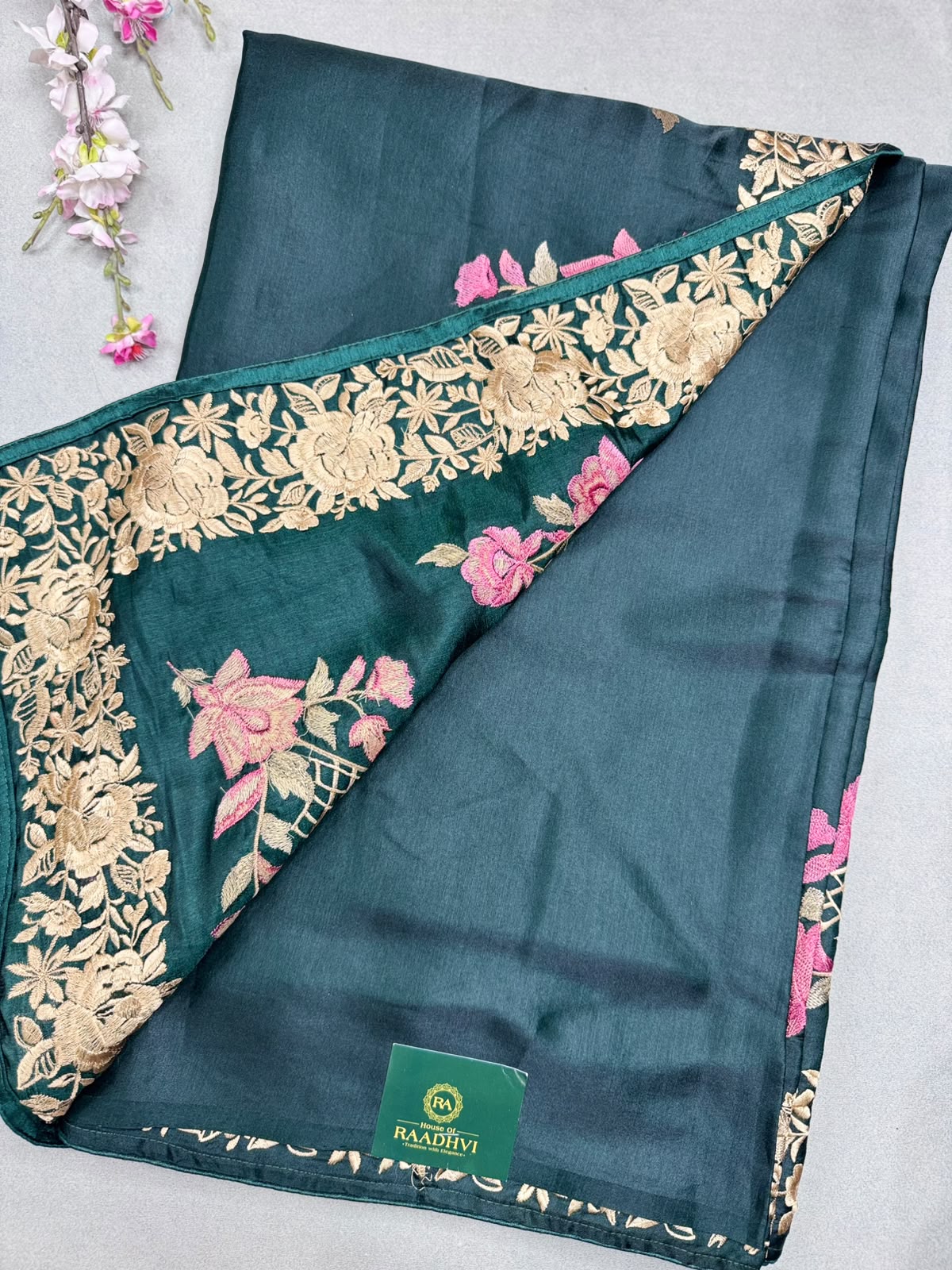 Bottle Green Semi Tussar Saree 110