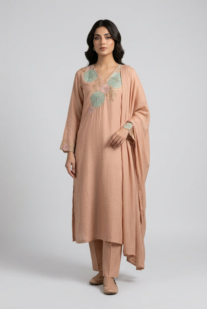 Peach Mul Chanderi Thread Embroidery Airline Kurtha 53