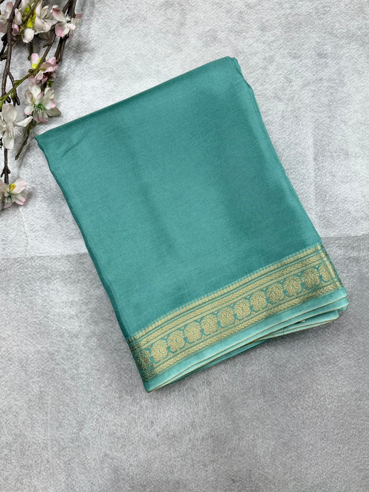 Green Semi Mysore Crepe Saree 110