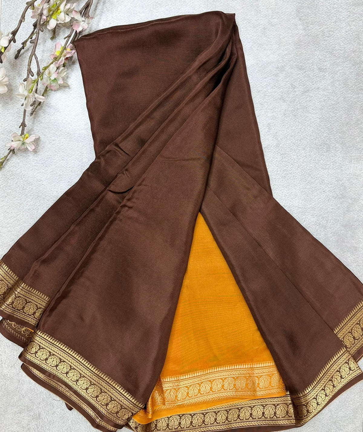 Brown Semi Mysore Crepe Saree 110