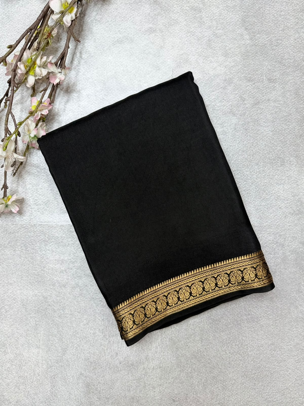 Black Semi Mysore Crepe Saree 110