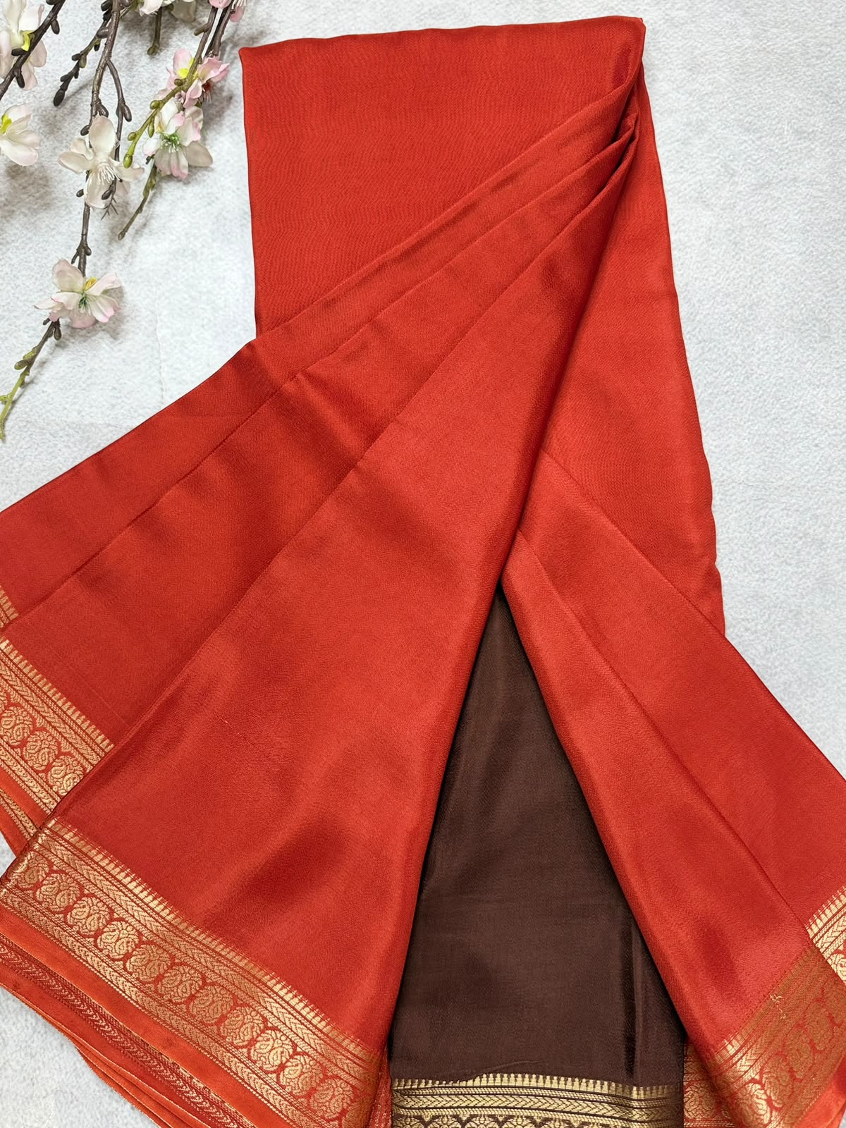 Rust Orange Semi Mysore Crepe Saree 110