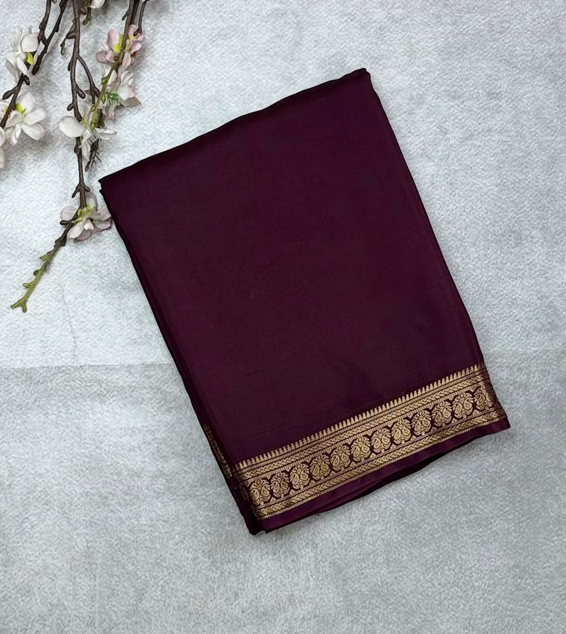 Maroon Semi Mysore Crepe Saree 110
