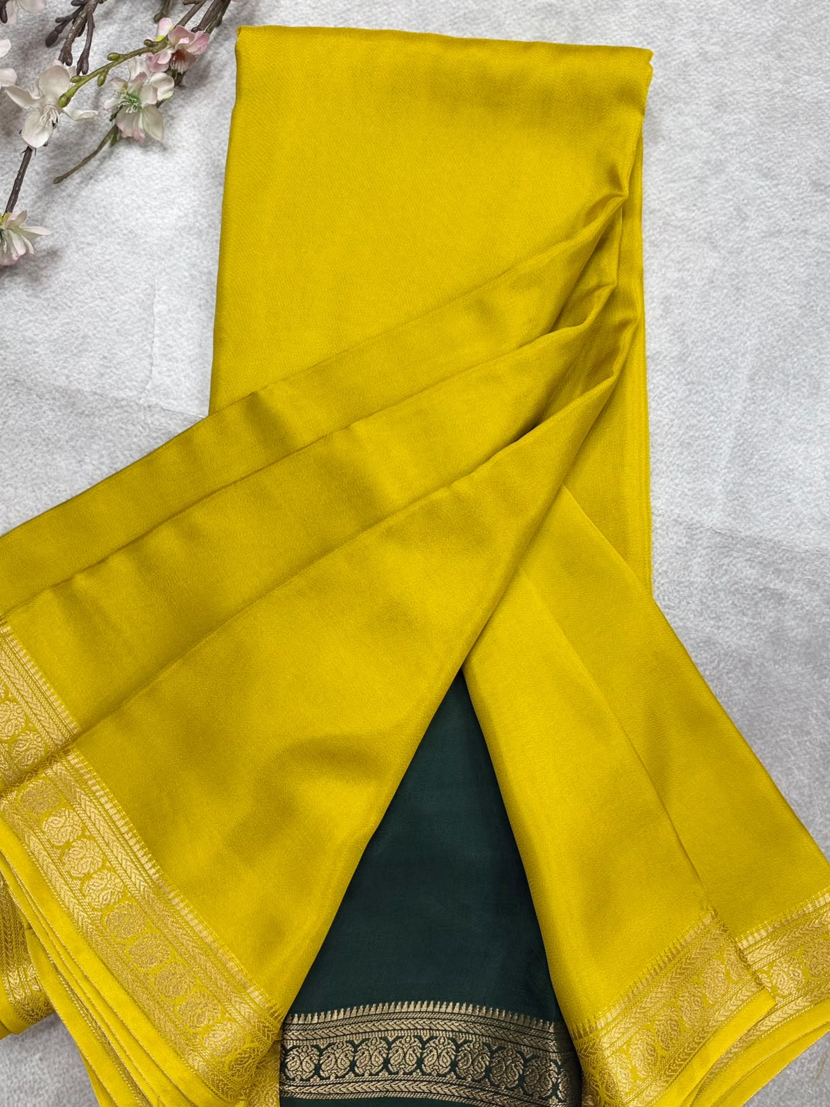 Yellow Semi Mysore Crepe Saree 110