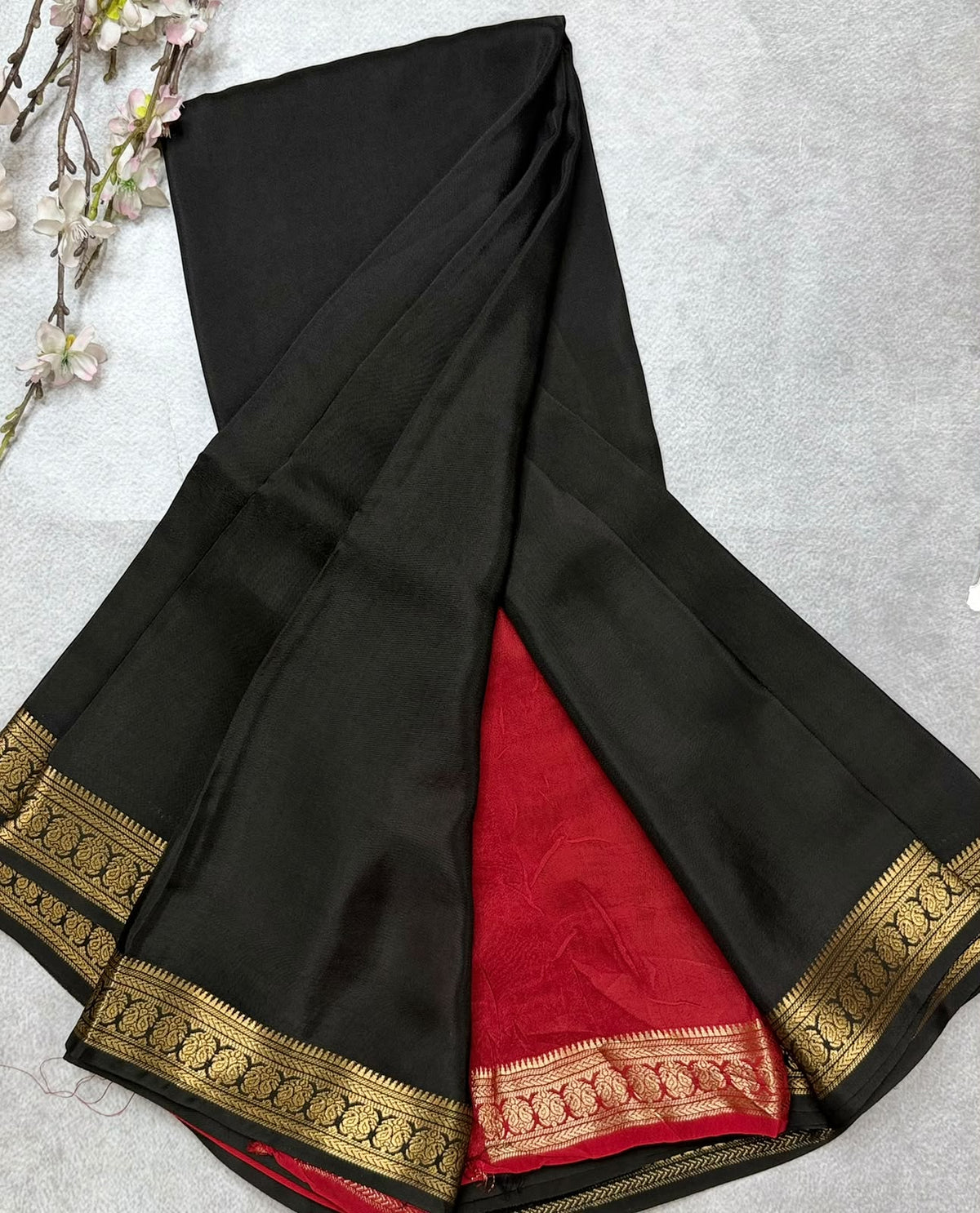 Black Semi Mysore Crepe Saree 110