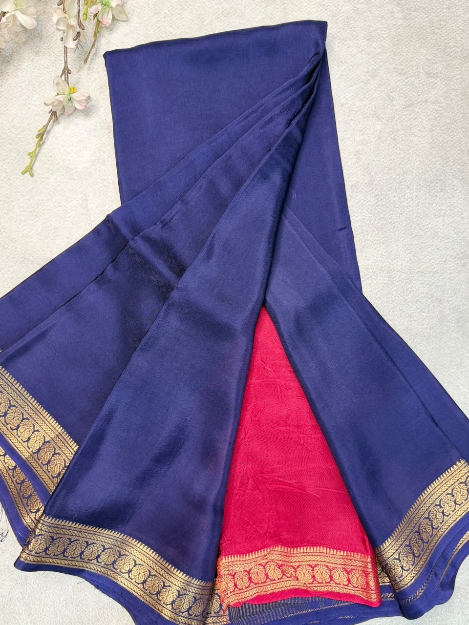 Navy Blue Semi Mysore Crepe Saree 110