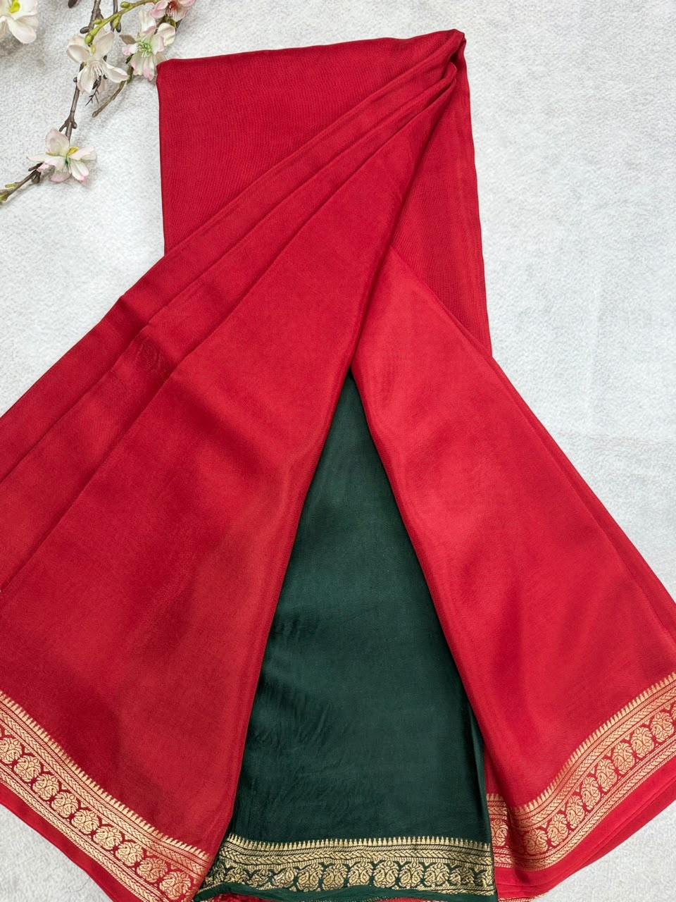 Red Semi Mysore Crepe Saree 110