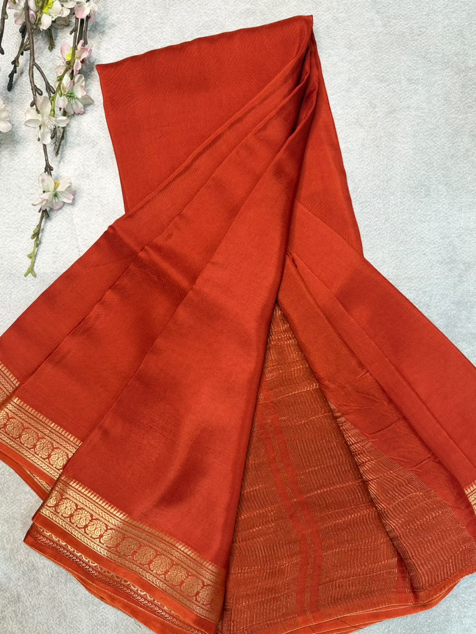 Rust Orange Semi Mysore Crepe Saree 110