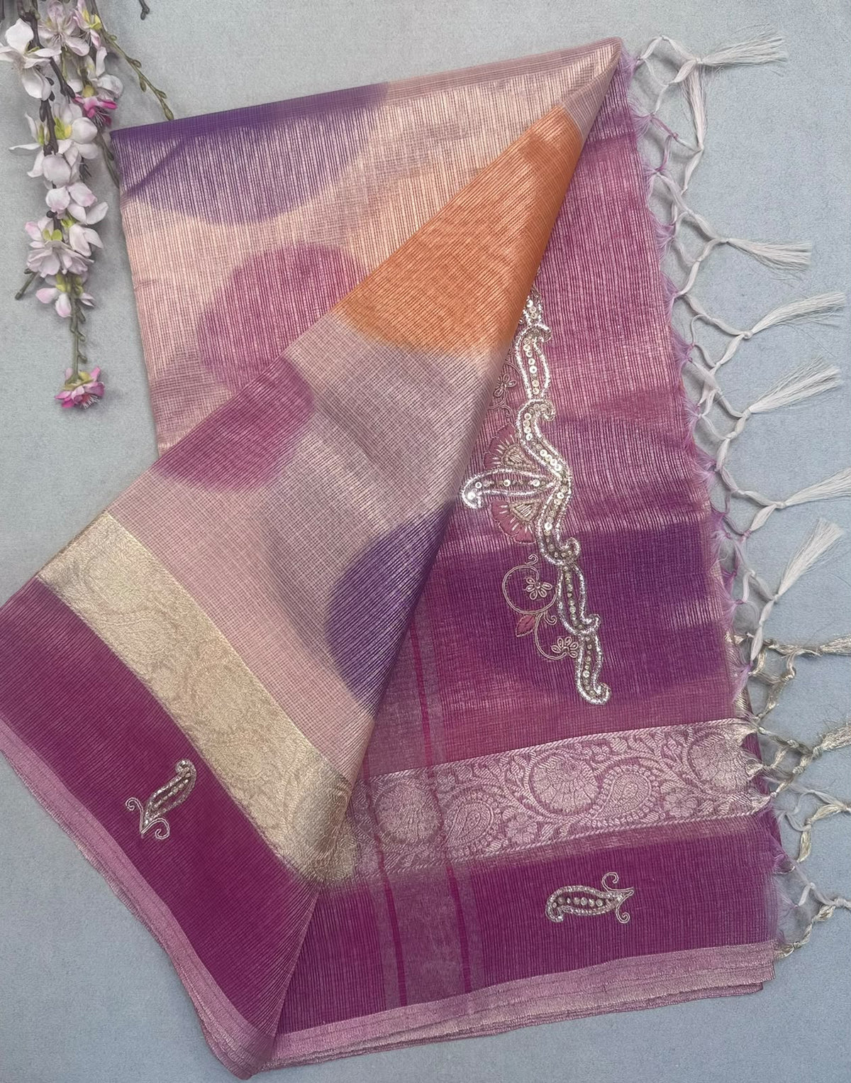 Cream Kota Tissue Saree 110