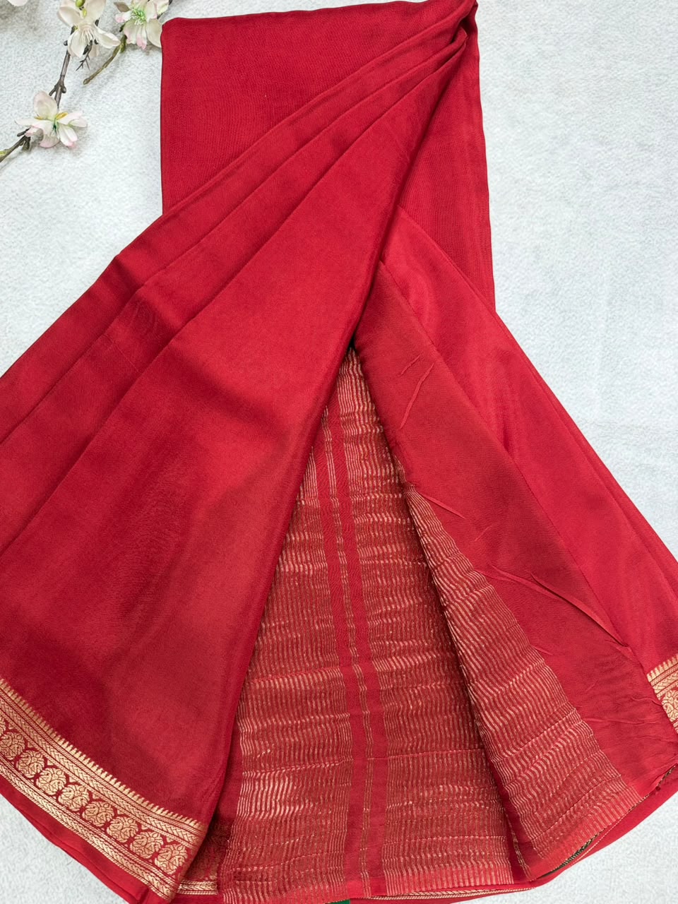 Red Semi Mysore Crepe Saree 110