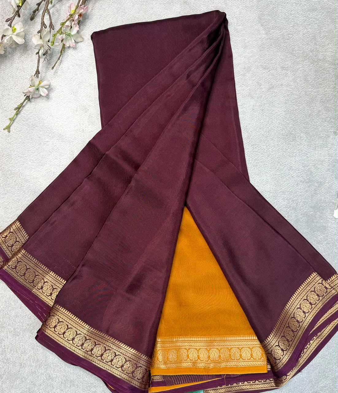 Maroon Semi Mysore Crepe Saree 110