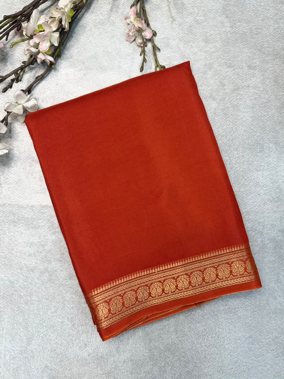 Rust Orange Semi Mysore Crepe Saree 110